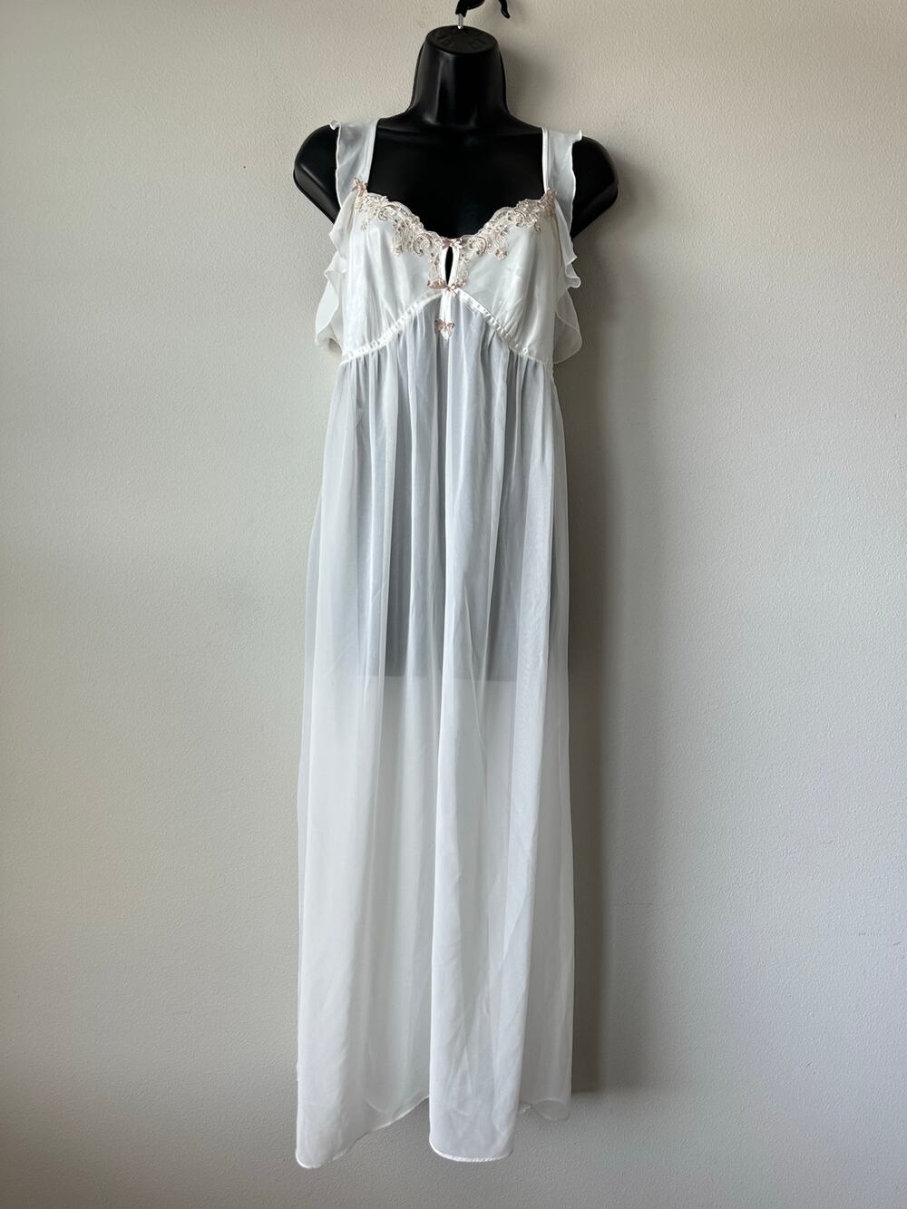 Vintage Y2K Linea Donatella White Ivory Sheer Babydoll Nightgown Lingerie Size L